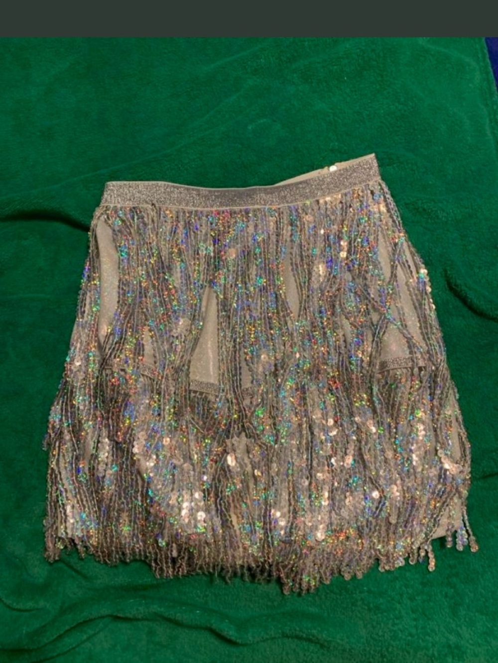 Fringe size small Sequin Silver Mini Skirt